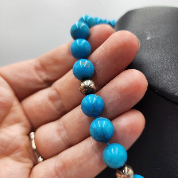 Southwest Blue Turquoise Gum Ball Bead Sterling Silver Choker Necklace 16-18" - Picture 3 of 5
